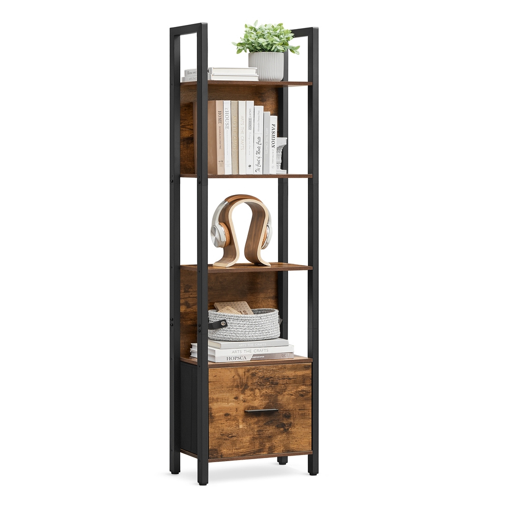 VASAGLE Bücherregal mit Schublade und Stahlrahmen im Industrial Design LLS146B01