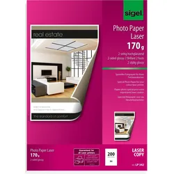 Sigel Laser Fotopapier (170 g/m2, A4, 200 Stk.), Fotopapier, Weiss