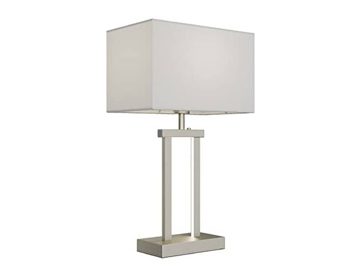 Lindby LED Tischlampe dimmbar, Tischleuchte Stoffschirm weiß Nachttischlampe 2 Lichtquellen Schlafzimmerlampe Wohnzimmerlampe Nachttischleuchte