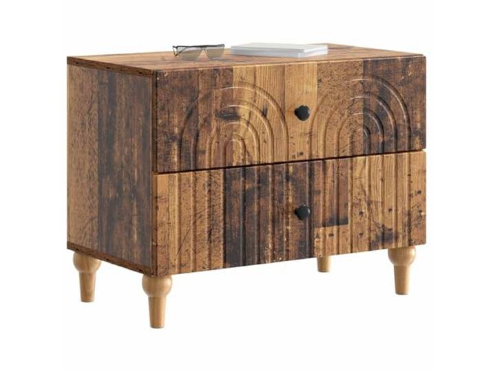 KTHLBRH Nachttisch aus antikem Holz, 62 x 34,5 x 48 cm, 2 Schubladen Moderner geriffelter Rand, robustes technisches Holz, großer Raum, einfache Wartung