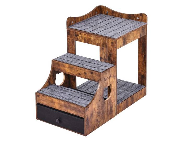 Lit Superposé - DUOKU - Marron - 2 Niveaux - Escaliers Amovibles - Rangement Inclus