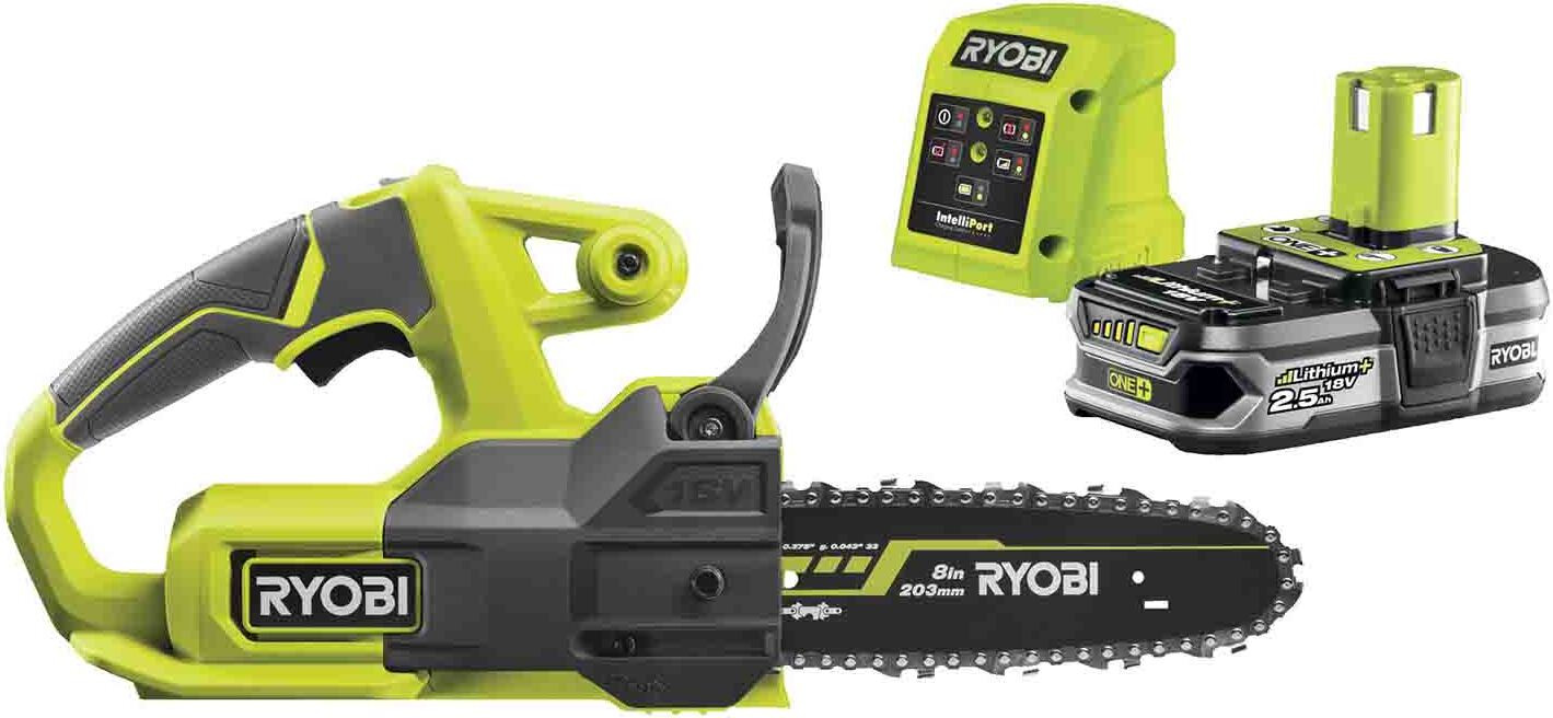 Ryobi 18V ONE+ Compact Kettingzaag met 20cm geleidingsbeugel, 2.5Ah accu en 1.5A oplader - RY18CS20A-125
