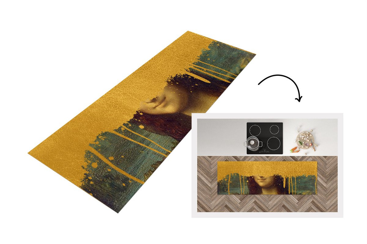 Keukenloper Da Vinci Mona Lisa - Goud - Vinyl - 180 x 60 cm