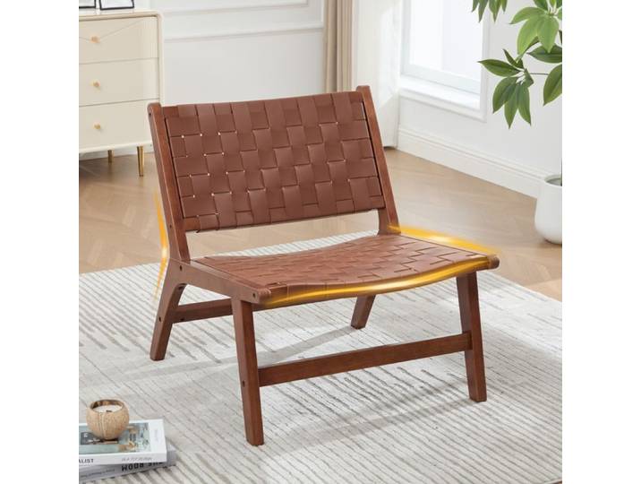 Fauteuil de salon - Chaise de style moderne emballée individuellement avec revêtement tissé 71 x 66 x 72 cm Brun
