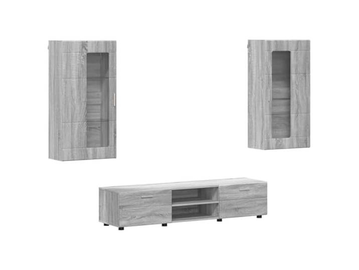 RJPLMFV TV-Möbel Florin, 3-teilig, Grau, Sonoma, Holzverbundwerkstoff Modernes Design, matte Oberfläche, geräumige Aufbewahrung, Verwendung im Wohnzimmer und Büro, einfache Wartung