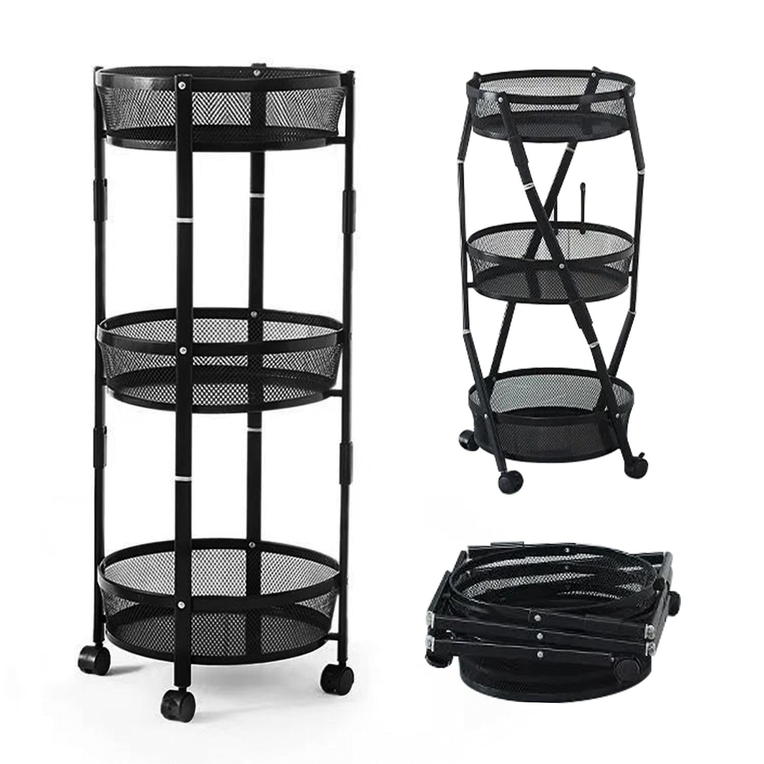SevenComfort serveerwagen, inklapbare keukentrolley met 3 plateaus, zwart