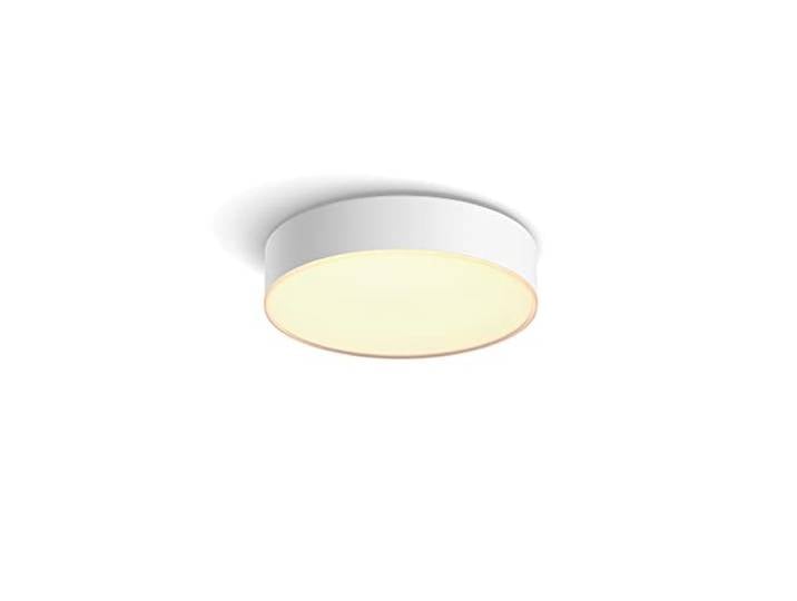 Philips Hue White Ambiance\, Plafonnier Enrave Small +Télécommande\, Blanc Éclairage Plafond Rond\, 26cm de diamètre\, Blanc Chaud/Froid 2200-6500K\, Télécommande incluse\, Contrôle Vocal & App\, Bluetooth