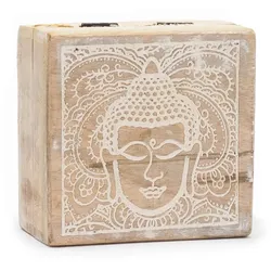 Small Square Box 10x10x4.2cm - Buddha Face Whitewash