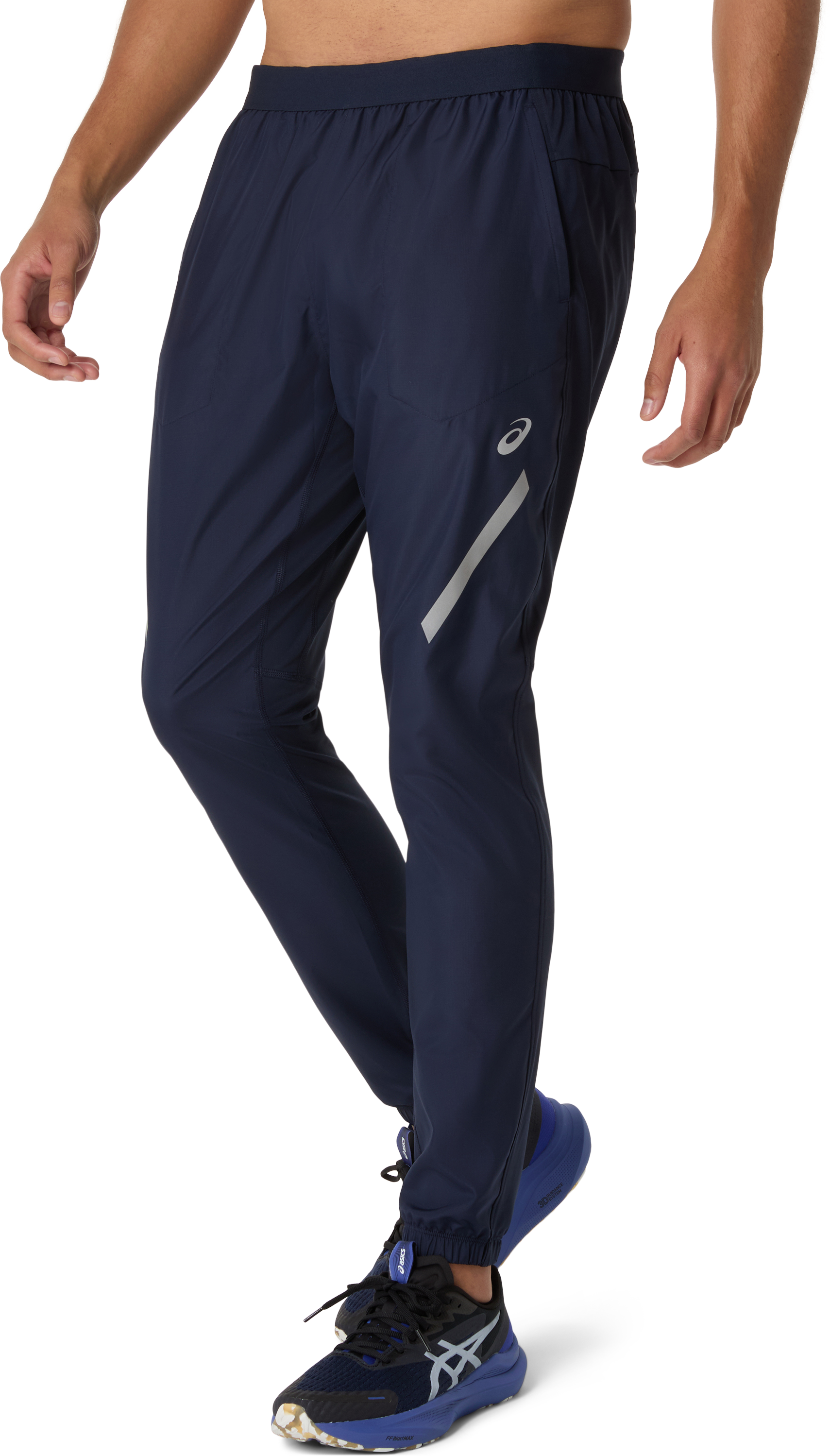 Laufhose ASICS "LITE-SHOW PANT", Herren, Gr. L, N-Gr, blau (midnight), Obermaterial: 100% Polyester, Hosen Laufhose, Wasserabweisend, Windabweisend, Schnelltrocknend midnight L, N-Gr