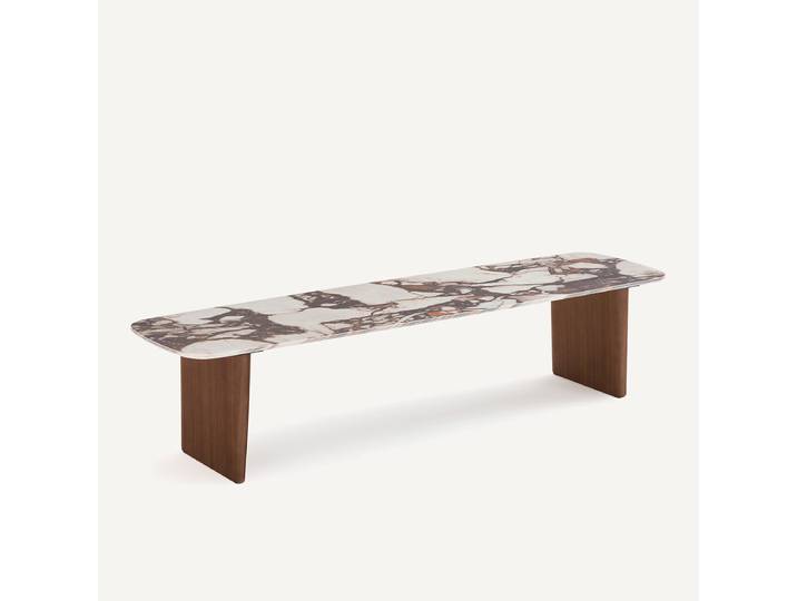 AM.PM Console basse, en céramique et plaqué noyer, DOLMENA Beige Céramique Marbre Brique