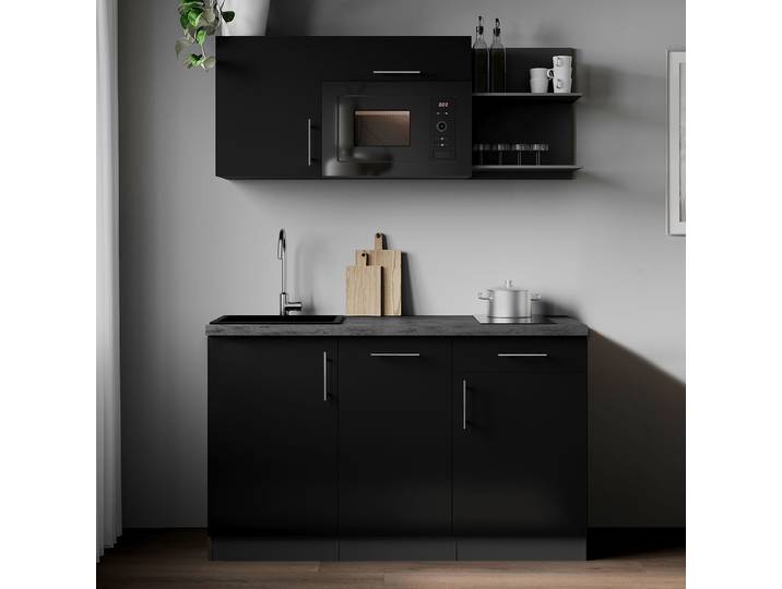 Cuisine équipée Oliver 145 cm avec micro 145 x 200 x 60cm Noir/Noir