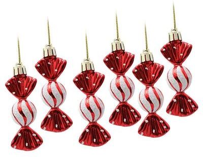 Inspired Deals Candy Christmas Tree Ornament Set 6PCS Decorative Hanging Balls For Festive Home Decor red