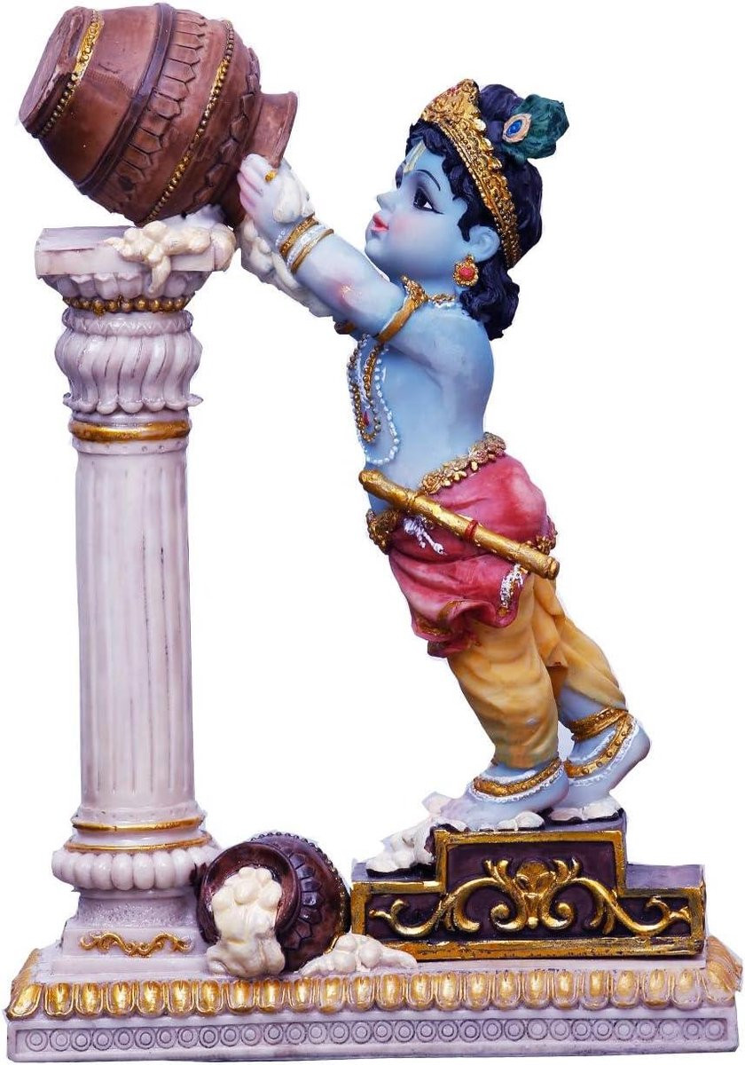Handgeschilderd Baby Krishna Beeldje voor Huis en Tempel Decoratie, Veelkleurig, Hoogte: 22,86 cm
