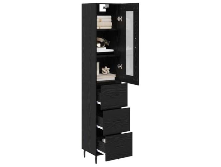 KTHLBRH Anrichte Eiche schwarz 34,5 x 34 x 180 cm Holz mehrschichtig Mit Schublade, 1 Flügeltür, Geschirrkorb, Küchenschrank