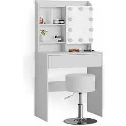Vicco, Schminktisch, Laura mit LED Beleuchtung und Hocker (70 x 40 x 136 cm)