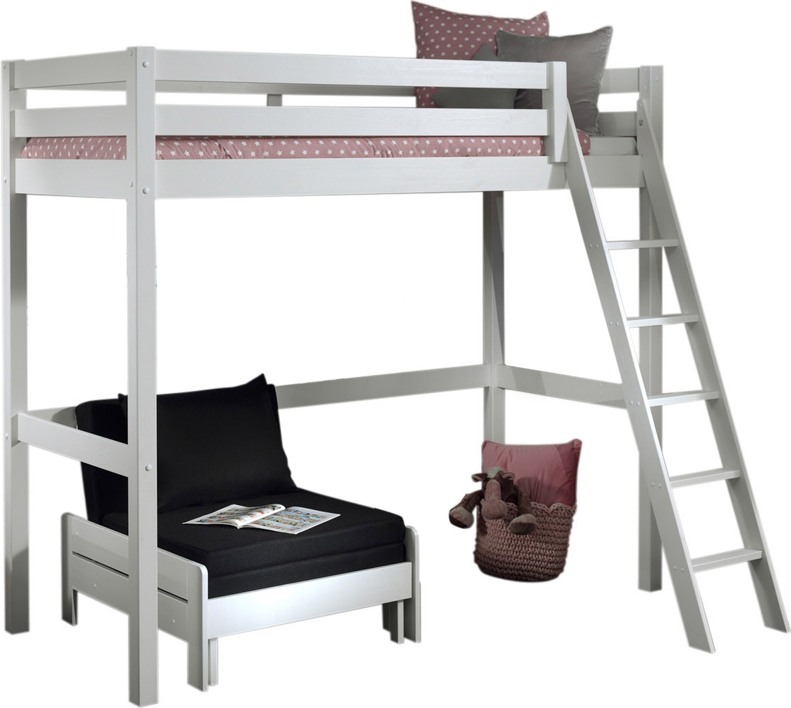 Hochbett >PINO< in Kiefer massiv weiß lackiert - 209x190x165 (BxHxT)