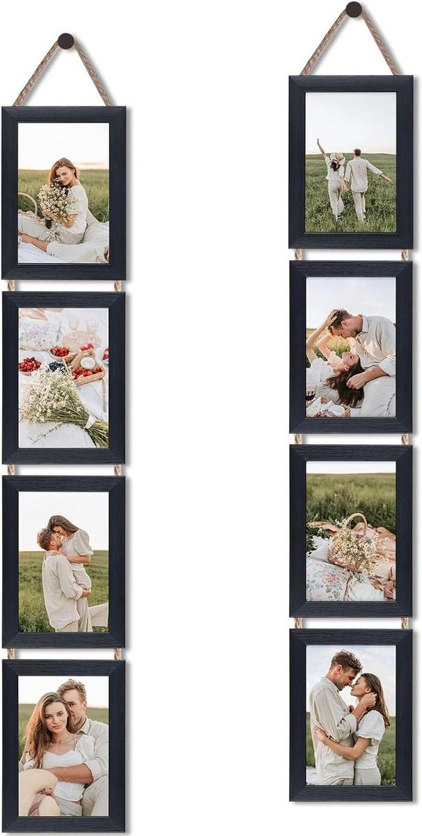 Hangende Fotolijsten Set - Collage Fotolijsten voor Wanddecoratie - 4x6 Inch - Zwart