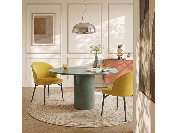 HABITAT - Table à manger ronde avec pied en métal - 4 couverts - Vert argile émaillé - Reki
