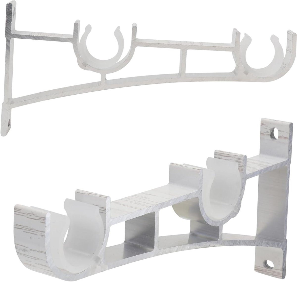 Dubbele gordijnsteun in witte aluminium legering voor het ophangen van gordijnen, 20 cm