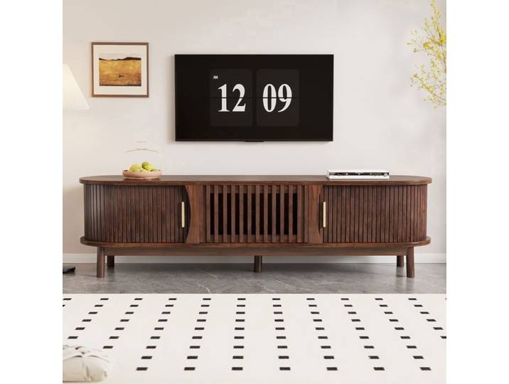 Meuble TV - TANANT - Armoire TV basse - Marron - 165x39.5x46 cm - 2 portes coulissantes