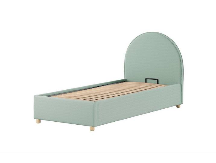 58 aufm Kessel Kinderbett Polsterbett Karlotta 90x200 mit Bettkasten Bouclé Stoff grün (inkl. Versand, Lieferung bis Verwendungsstelle), Kompaktes Polsterbett mit integriertem Bettkasten