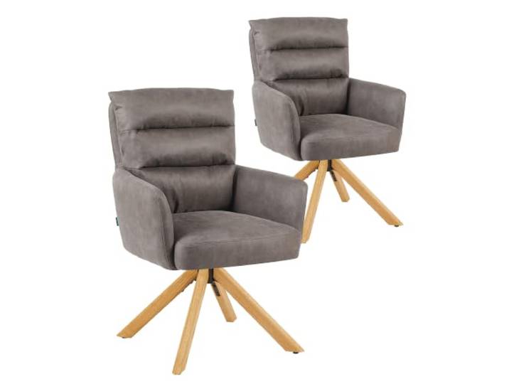 DUBI Möbel Esszimmerstuhl 31107-1B02/2B01 (Eiche Natur XL, Drehbar mit Rückstellfunktion & Kippfunktion, Taupe)