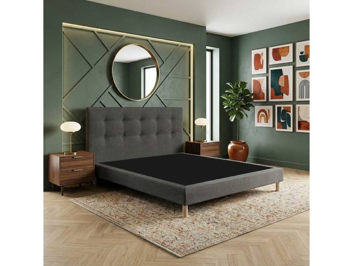Ensemble sommier à gris anthracite tête de lit capitonnée 140 x 200