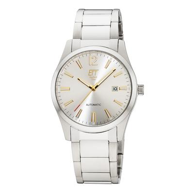 Automatikuhr ETT "Motion Drive", silber (silberfarben, gelbgoldfarben, silberfarben), Armbanduhren, Herren, silberfarben, Automatikuhr, Armbanduhr, Herrenuhr, Mechanische Uhr, Edelstahlarmband, analog, Tag