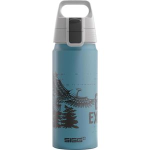 SIGG Trinkflasche WMB One Kids Brave Eagle kohlensäuregeeignet, aus Aluminium, blau, Klappdeckel mit Druckknopf, 600 ml