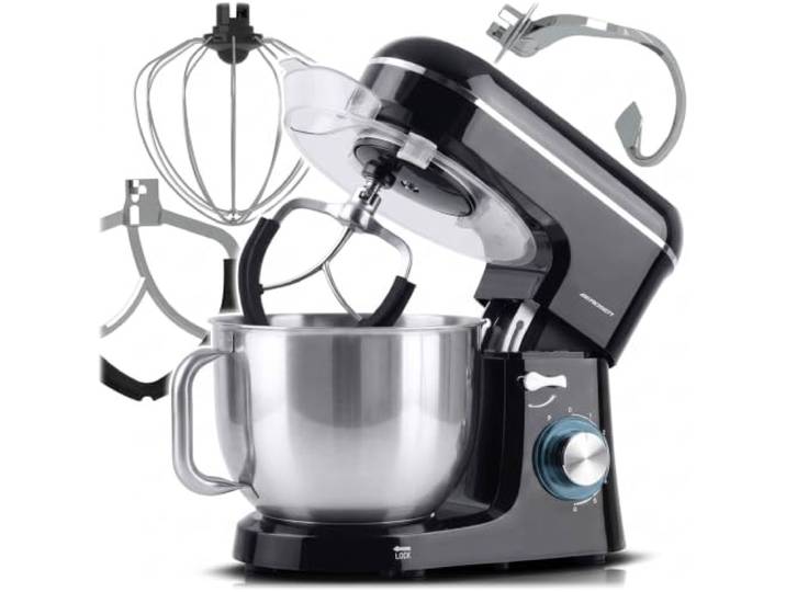 Berdsen Küchenmaschine 1400W - Küchengeräte Mixer - Edelstahlschüssel 6 L - Multifunktional - 6 Geschwindigkeitsstufen - Schwarz Silber