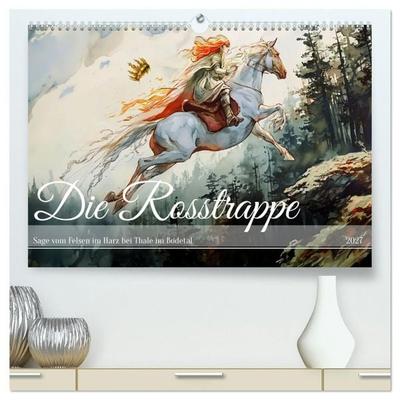 Die Rosstrappe - Sage vom Felsen im Harz bei Thale im Bodetal (hochwertiger Premium Wandkalender 2027 DIN A2 quer), Kunstdruck in Hochglanz