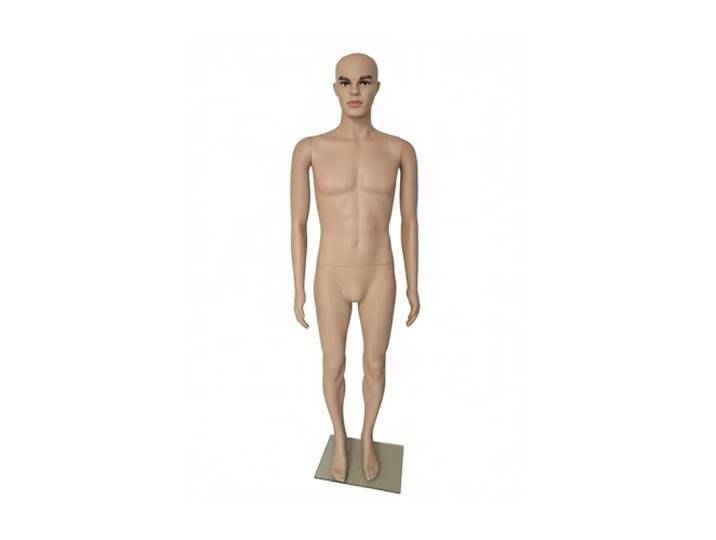 Relaxdays Schaufensterpuppe männlich, lebensgroß, 185 cm, Kopf & Arme beweglich, Schneiderpuppe mit Glasständer, beige