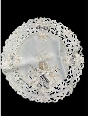 Jiallo Christmas Candle Beige Lace Embroidered Cutwork Round Placemat, 23-Inch diameter