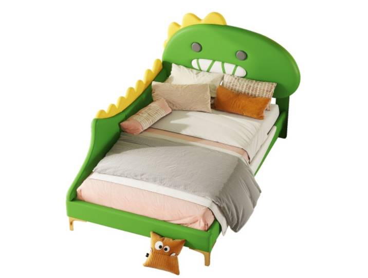 TavilaEcon Kinderbett Polsterbett Jugendbett Flachbett mit Cartoon Dinosaurier Form Kopfteil
