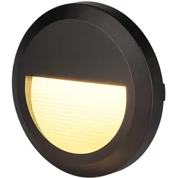 Stufenleuchte Außenlampe Fassadenleuchte schwarz Treppenlicht Terrassenleuchte rund, IP65, LED 2W 80Lm neutralweiß, DxH 15x2,7 cm