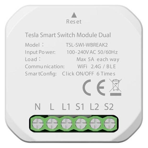 Tesla Solar TESLA Smart Home Smart Switch Module Dual Wi-Fi (Schaltaktor) (TSLLSWI-WBREAK2)