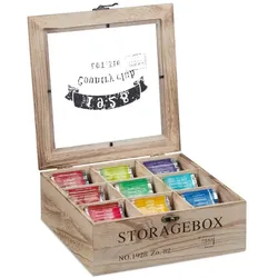 Relaxdays Teebox Holz 9 Fächer Hellbraun