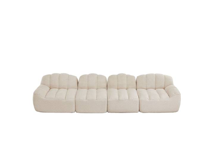 Sofa modulaire en fleece granulé avec forme coquille beige blanc