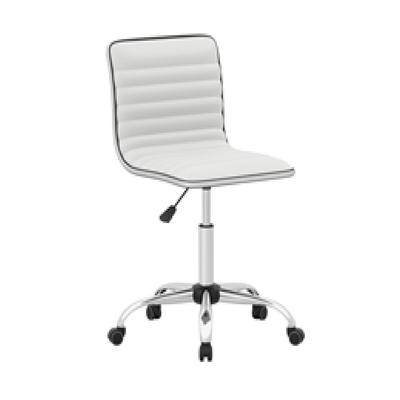 COSTWAY Ergonomischer Bürostuhl ohne Armlehne, Gepolsterter Drehstuhl mit Rollen, Weiß