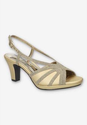 Women's Starlight Heeled Sandals by Easy Street in Gold Satin (Size 9 M)