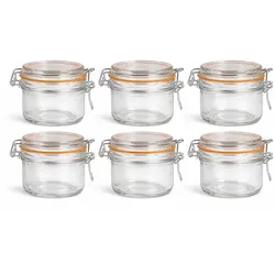6er Set Glas Einmachgläser 200 ml – Kleine Weckgläser mit Bügelverschluss & Dichtung (Luftdicht, Wiederverwendbar)