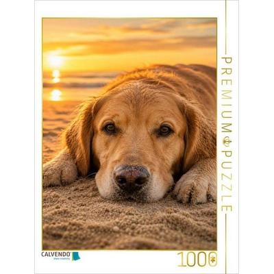 CALVENDO Puzzle Golden Retriever am Strand - Sonnenuntergang voller Ruhe | 1000 Teile Lege-Größe 64x48cm Foto-Puzzle für glückliche Stunden, von ,
