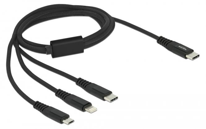 Delock USB-oplaadkabel 3-in-1: USB Type-C naar Lightning, Micro USB en USB Type-C, 1 meter
