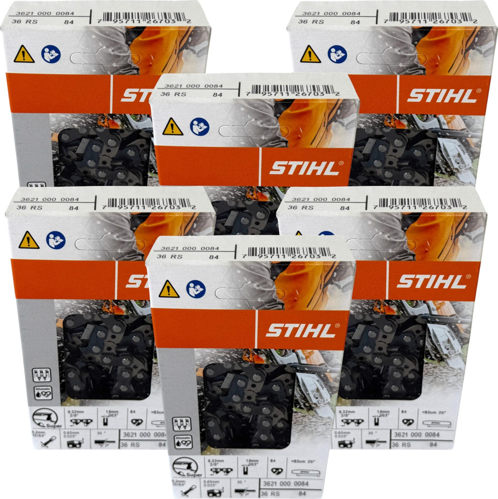 Stihl 6x 3/8" Rapid Super (RS) zaagketting, 63 cm, 1.6 mm, 6 stuks