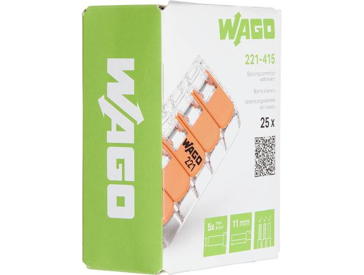 Wago Steckklemme Compact 5x 0.14-4mm2 mit Betätigungshebel tr/or VPE 25 Stk.