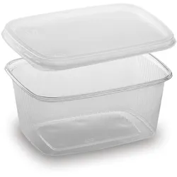 VEPATIM 250x Rechteckbecher klar 250 ml mit Deckel PP tiefkühl- microwellengeeignet