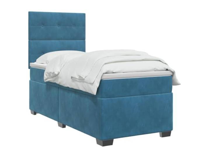 PUGYNBK Boxspringbett, Blau, 100 x 200 cm, Samt Verstellbares Kopfteil, Taschenfederkernmatratze, waschbare Bezüge, Holzrahmen
