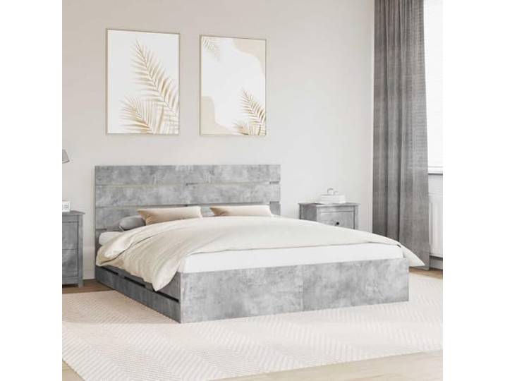 RJPLMFV Bettgestell, Beton, 200 x 200 cm, Holz, Technik Mit integrierten Schubladen, festen Latten, modernes Design, pflegeleicht