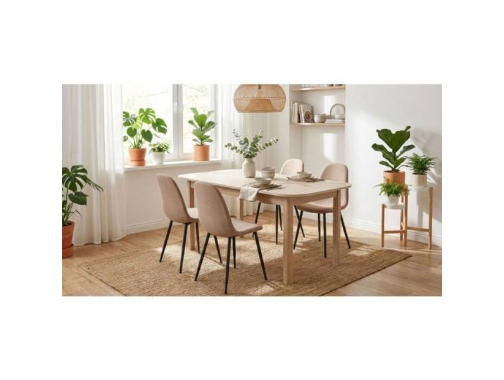 Table à Manger Extensible SAHARA -Beige & Chêne Riva - Rectangulaire - 10 personnes - 160-200 x 90 x 76 cm