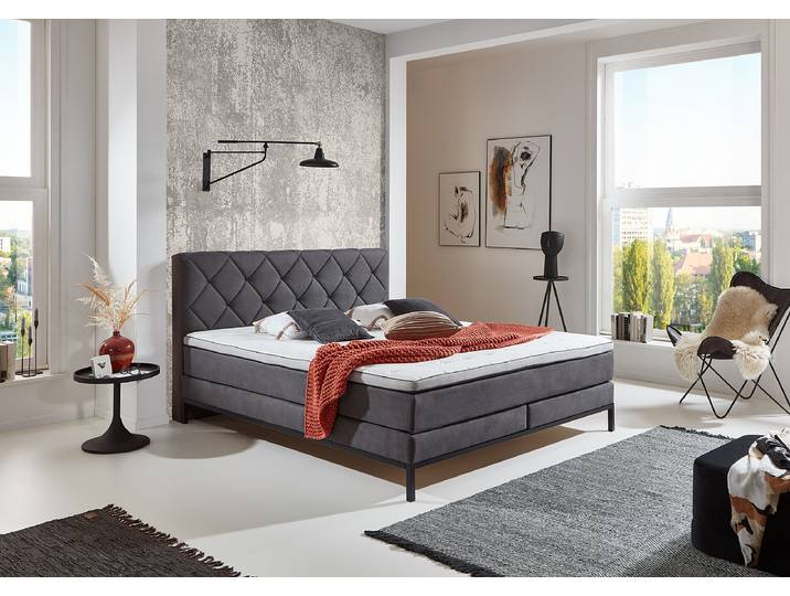 Boxspringbett Rongo 140 x 200cm Mischgewebe Grau